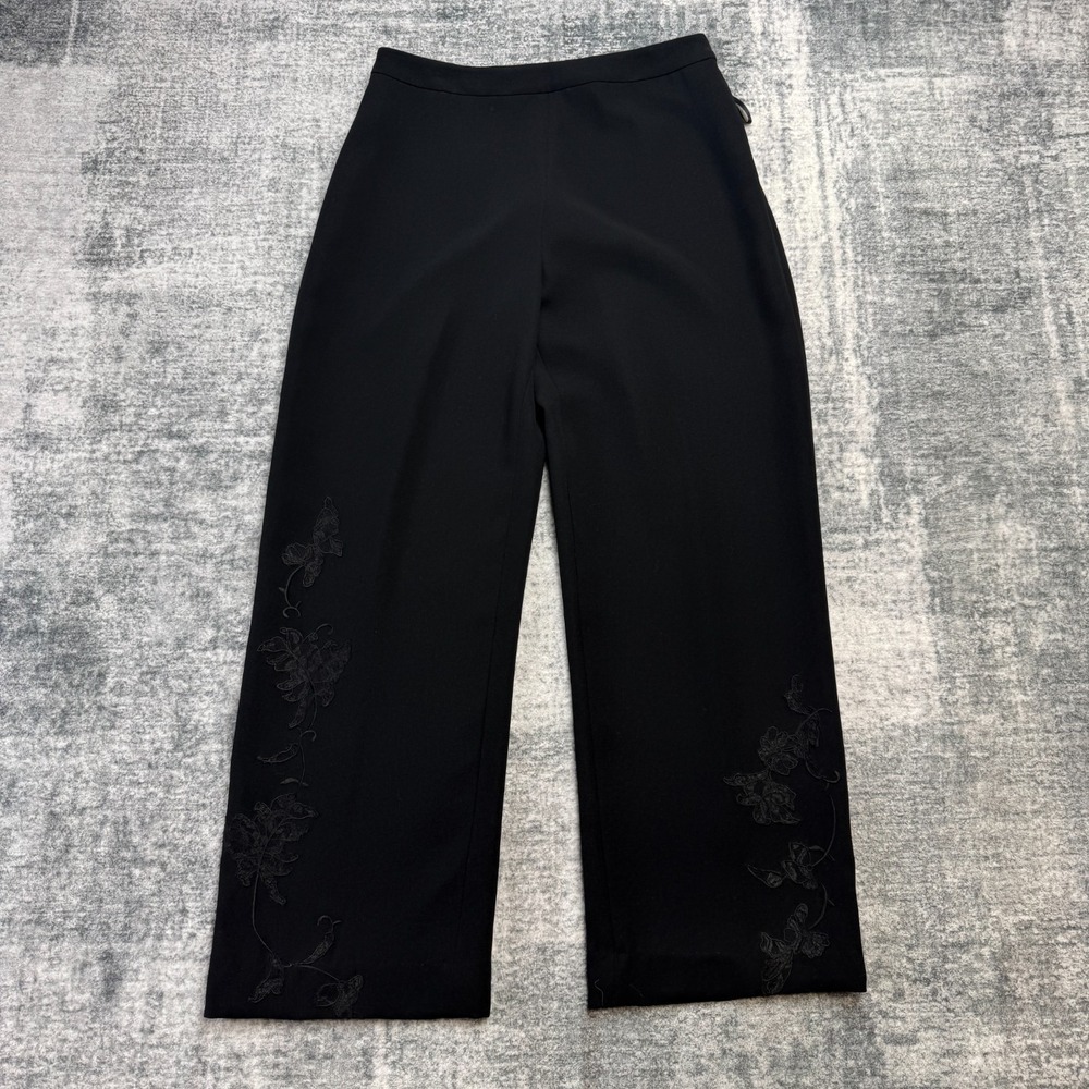 VTG Donna Morgan Pants Women 6 Black Dress Trouser Floral Lace Dark Romance Chic
